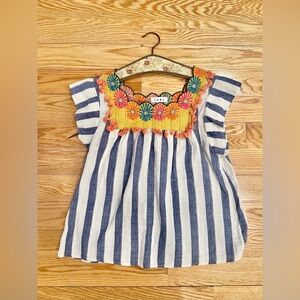 THML 100% Cotton Embroidered Striped Boho Top Size 
Medium